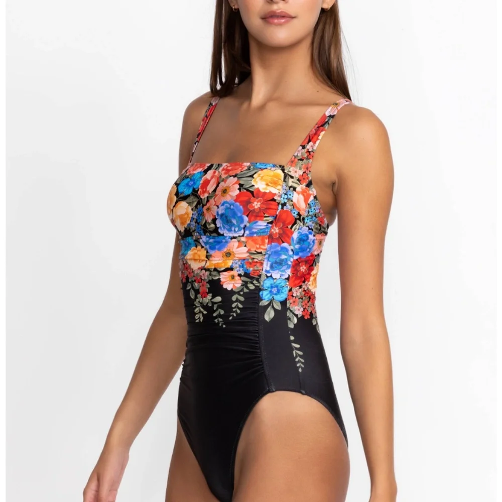 Johnny Was Black Royal Ruched One Piece Floral Swimsuit Sz 3X - Picture 2 of 14